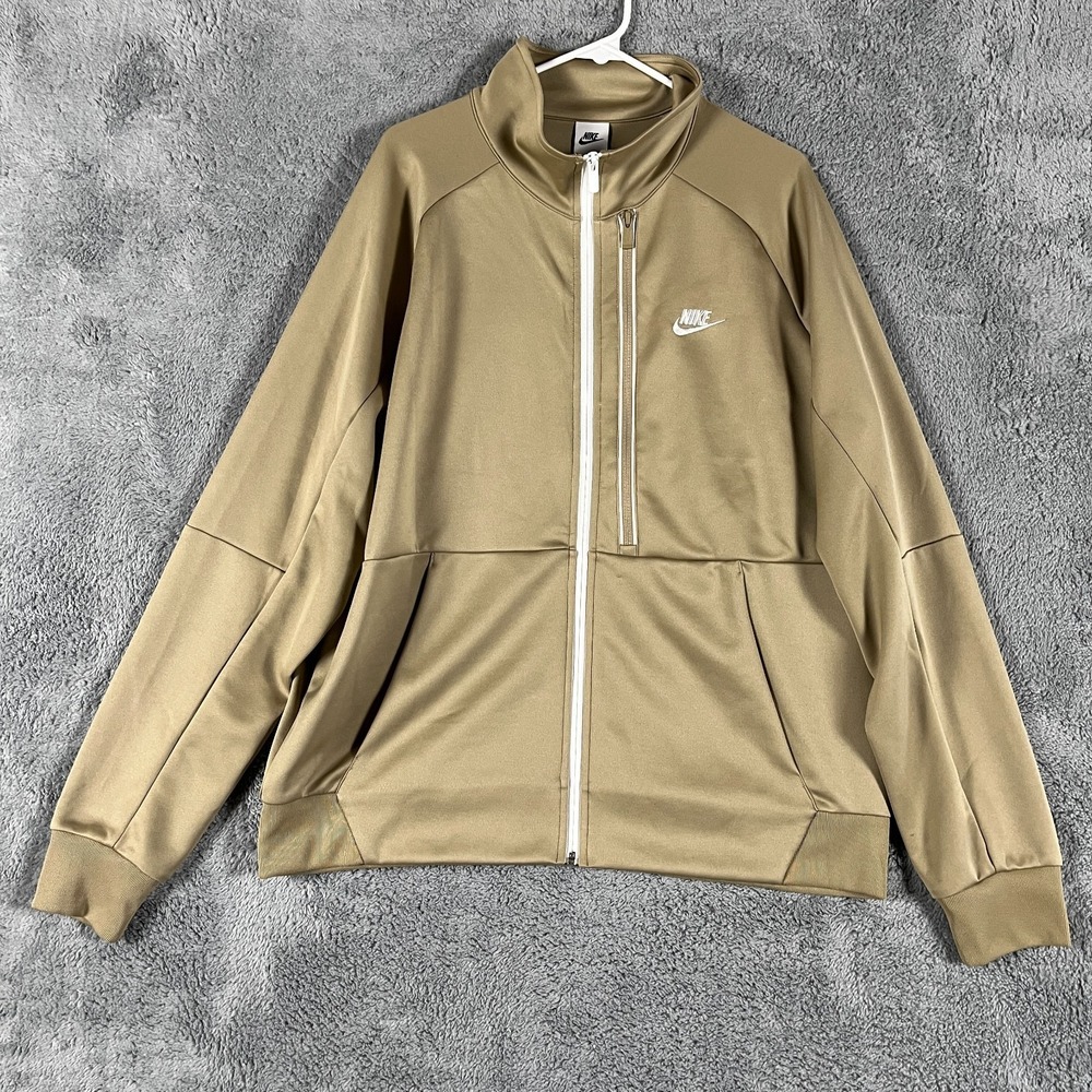 Nike Track Jacket Mens XL Tan Embroidered Logo Long Sleeve Mock Neck Full Zip